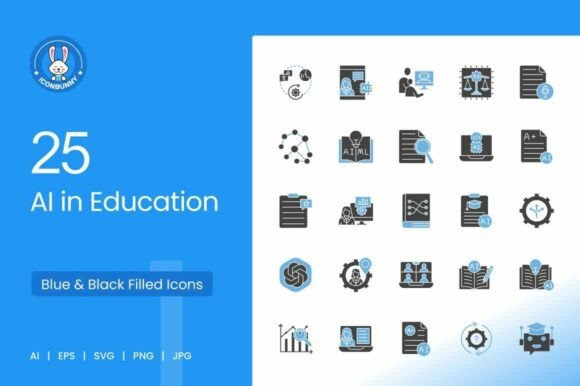 25 AI in Education Icons Graphics Review