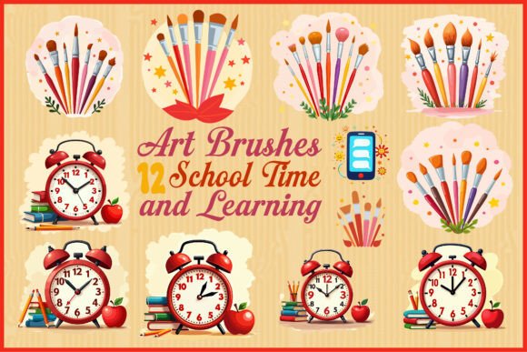 Art Brushes, School Time and Learning Graphics for Crafts