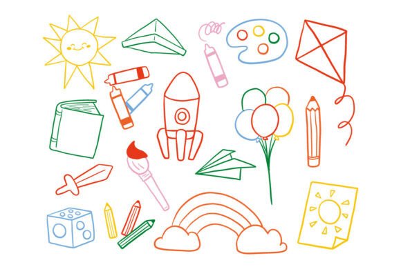 Doodle Style Kids Education Play Icon Graphics and Icons Review