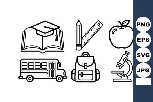 Education Icons Set with Book, Graduatio Graphics and Illustrations
