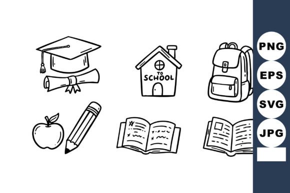 Education Icons with Graduation Cap Scho Graphics and Illustrations