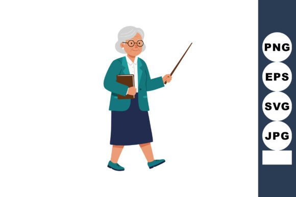 Elderly Woman Teacher Walking with Point