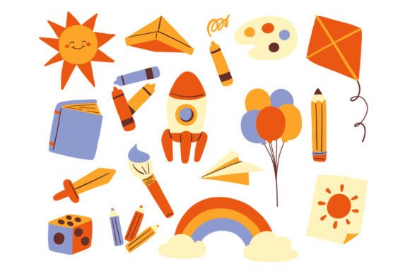 Flat Style Creative School and Art Icon Graphics and Icons