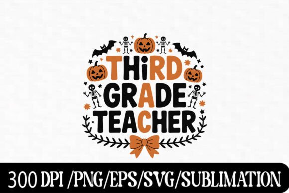 Halloween Teacher Skeleton Pumpkin Art: Graphics & T-Shirt Designs