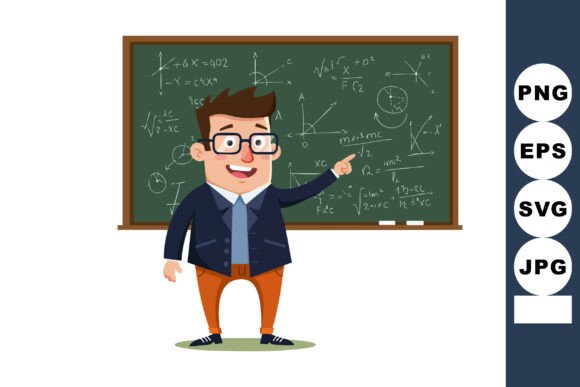 Male Teacher Explaining Math Formulas on Graphics and Illustrations