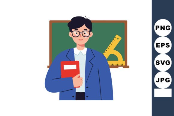 Male Teacher Holding Red Book in Front O Graphics and Illustrations Review