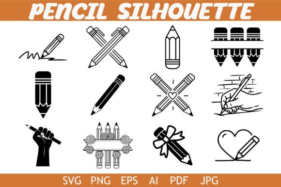 Pencil Silhouette Design Bundle for Graphics and Crafts