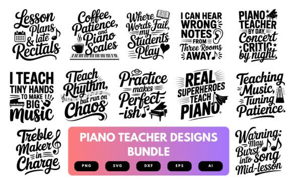 Piano Teacher SVG Bundle: Premium Graphics for T-Shirt Designs