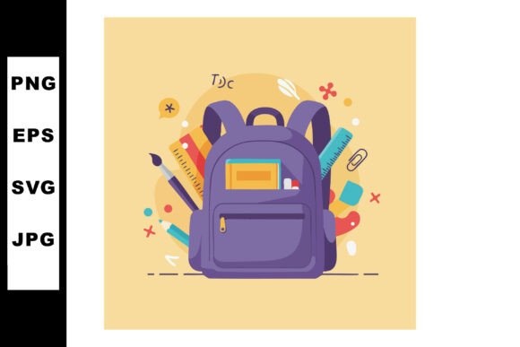 Purple School Backpack with Colorful Sta Graphics and Illustrations