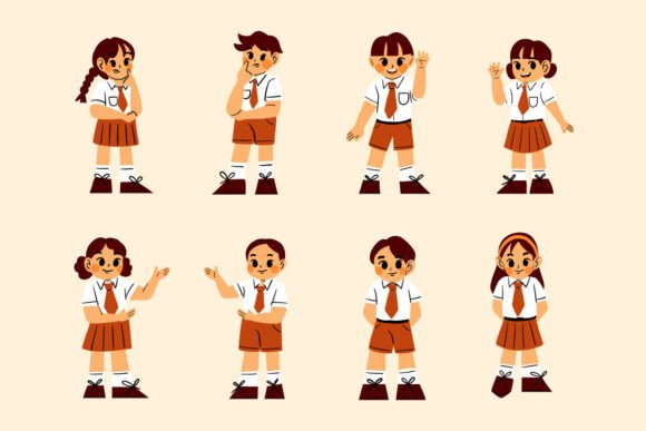School Children in Uniform Illustration