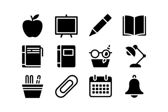 School Classroom Vector Silhouette Set for Graphics and Crafts
