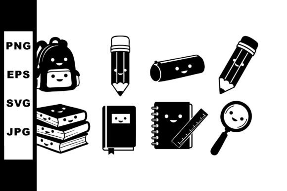 School Supplies Icons Collection with Ba Graphics and Illustrations Review