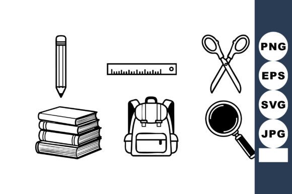 School Supplies Vector Set with Pencil R Graphics & Illustrations