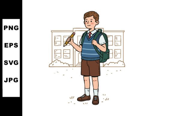 Schoolboy with Backpack Holding Pencil I: Graphics & Illustrations Review
