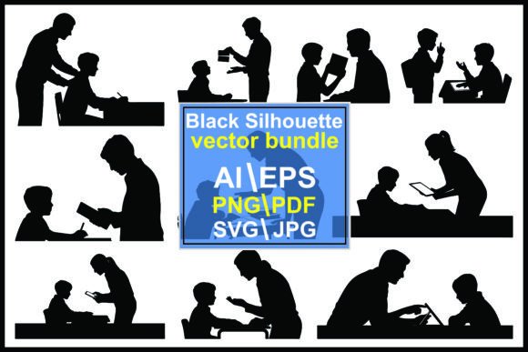 Silhouettes of Adults Teaching Children Graphics and Illustrations