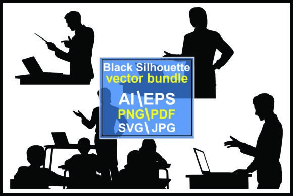 Silhouettes of People in a Classroom Graphics & Illustrations