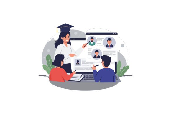 Teacher Assisting Students in Online L