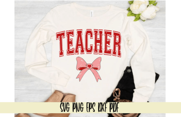 Teacher Heart Bow Valentine s Day Graphics for Crafts